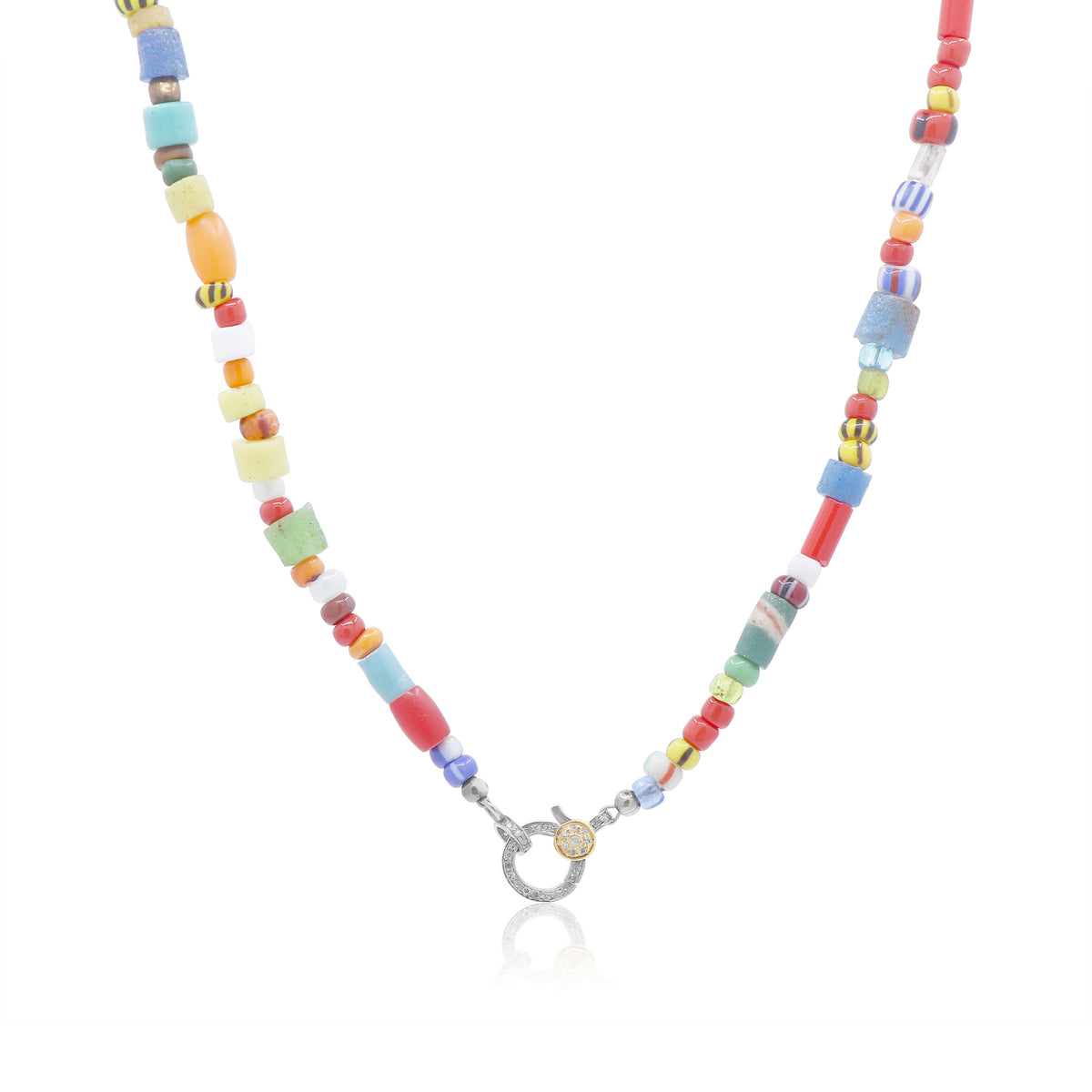 African Glass Beaded Necklace - Two Tone Clasp