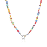 African Glass Beaded Necklace - Two Tone Clasp
