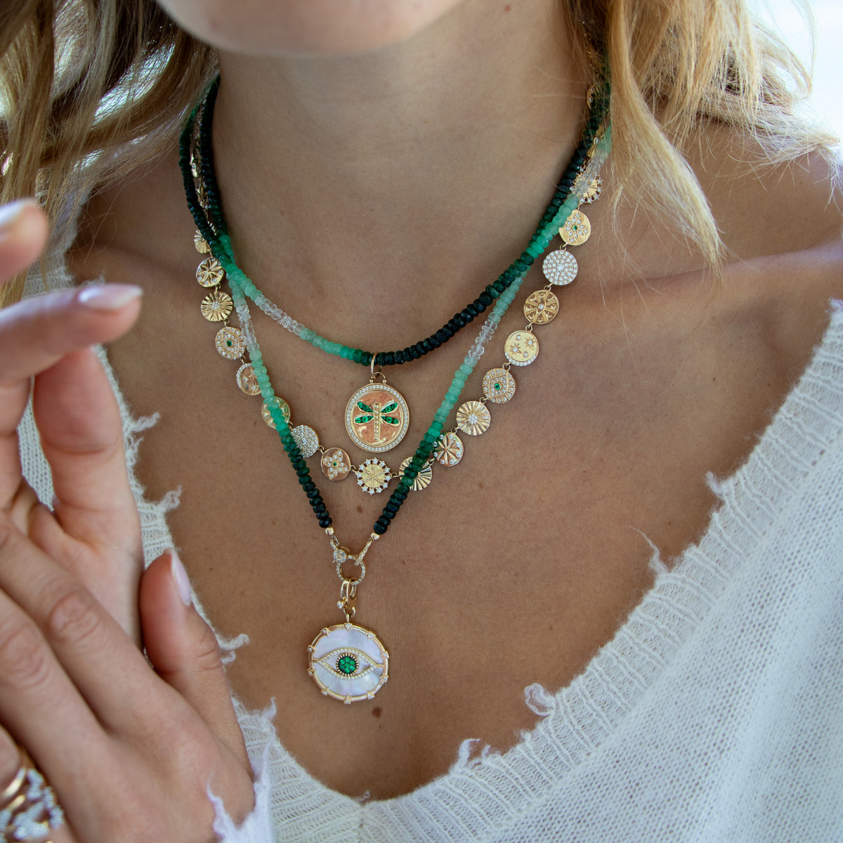 Graduated Emerald Sparkle Necklace - Two Tone Clasp