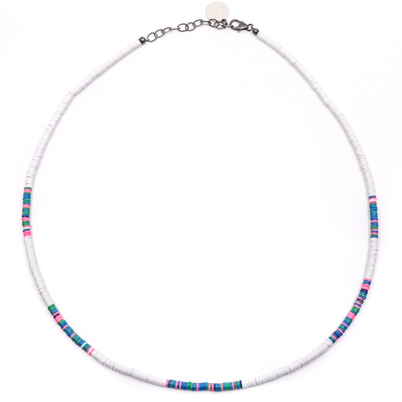 Sterling silver and rainbow vinyl heishi beads