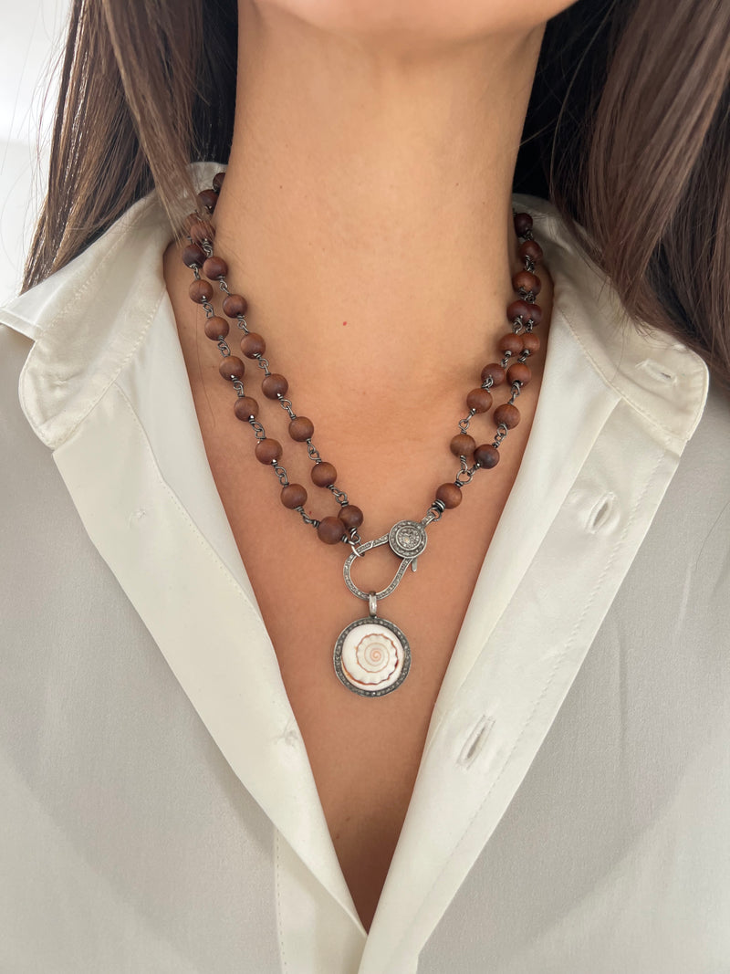 Naga Shell Pendant with Sandal Wood Beaded Necklace