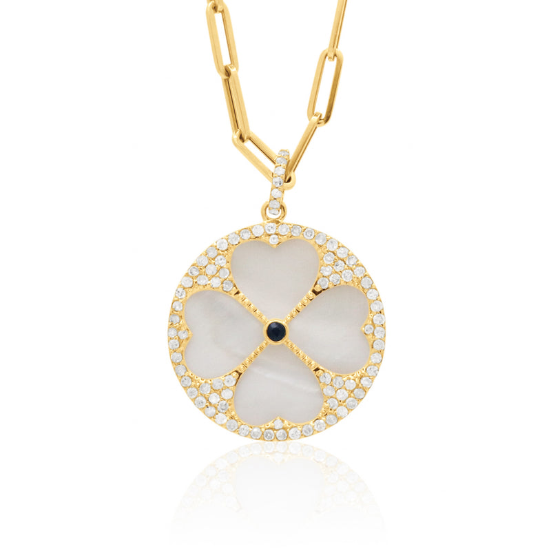 Clover Pendant Large - Pink Opal