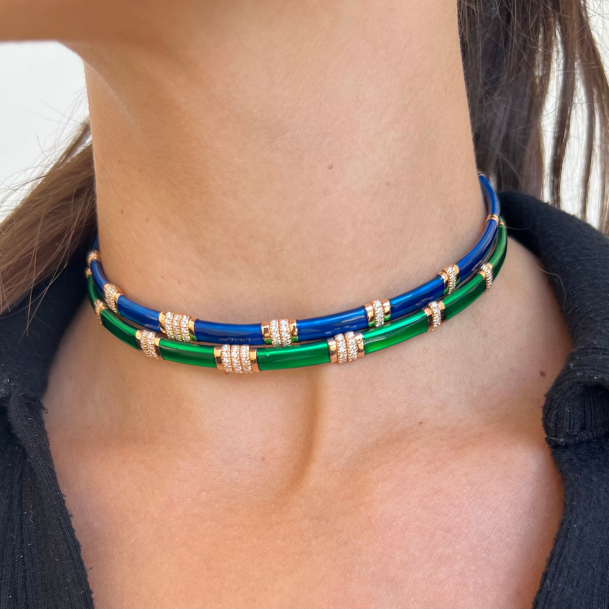 Rose Gold and Green Enamel Choker