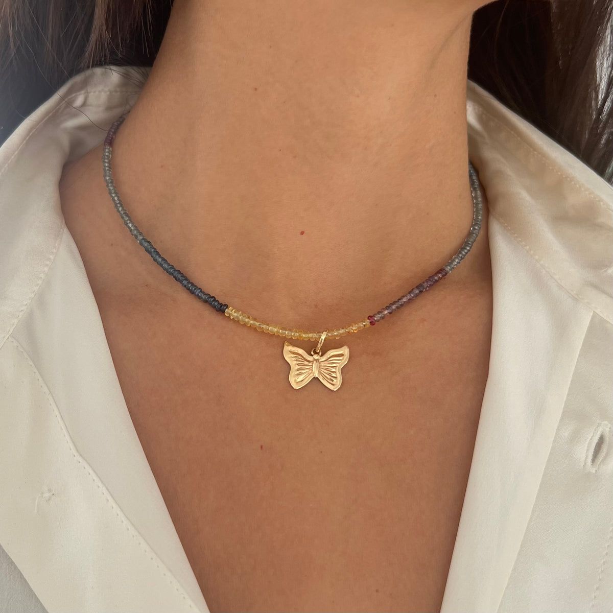 Mini Gold Butterfly on Sapphire Necklace