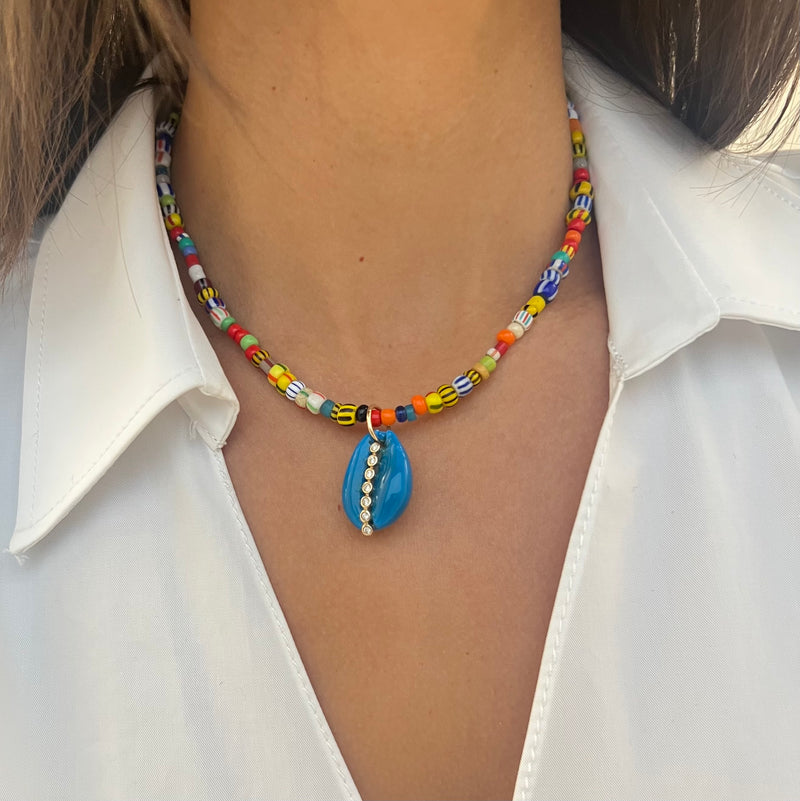 Shell Pendant in Blue Enamel