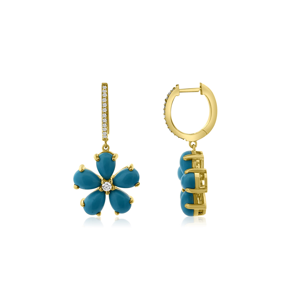 14k Yellow Gold Fiore Earrings - Turquoise