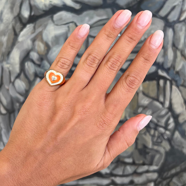 Orange Heart Pinky Ring
