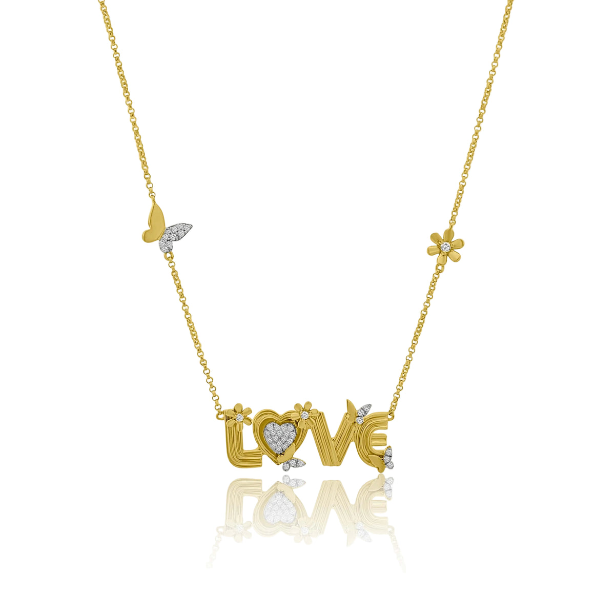 Retro Love Necklace with Butterflies and Flowers