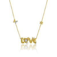 Retro Love Necklace with Butterflies and Flowers