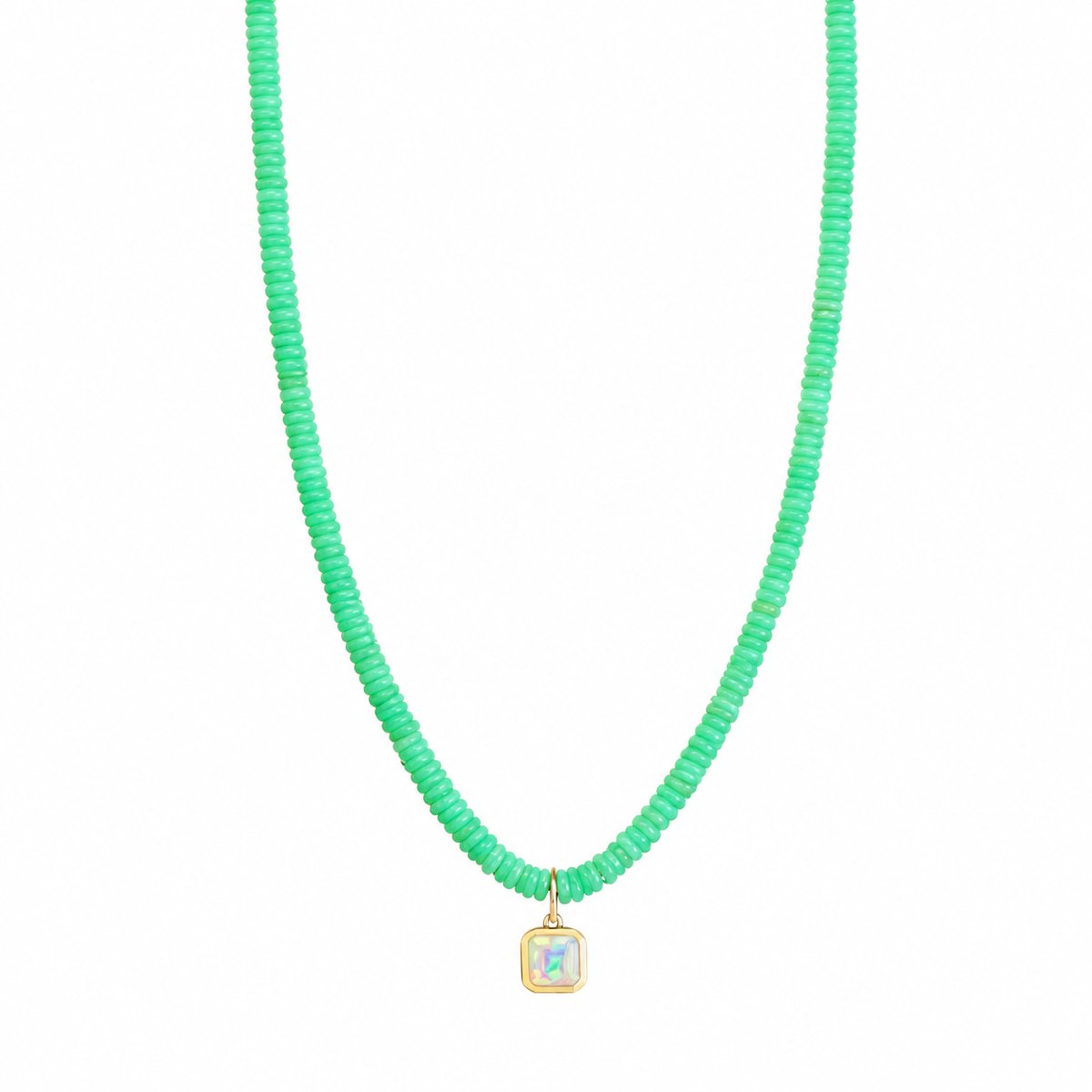 Chrysoprase Necklace with Opal Charm