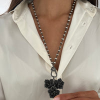 Black Diamond Flower Pendant on Pyrite Beaded Necklace