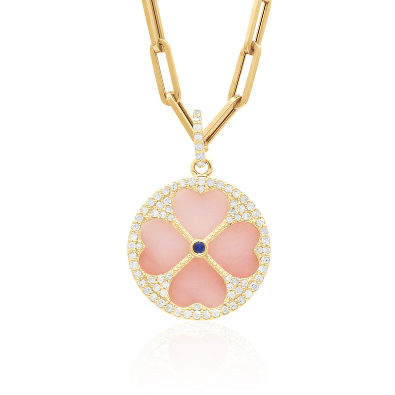 Clover Pendant Large - Pink Opal
