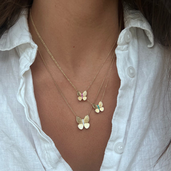 Fluted Butterfly Necklace - Pink Sapphire