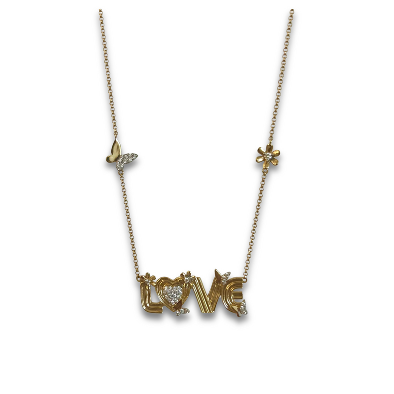Retro Love Necklace with Butterflies and Flowers