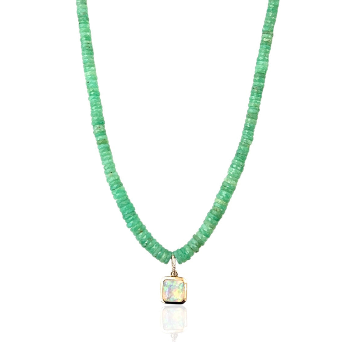 Chrysoprase Necklace with Opal Charm