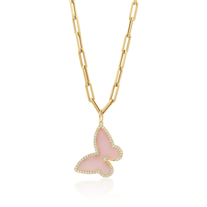 Stone Rose Quartz Butterfly Pendant