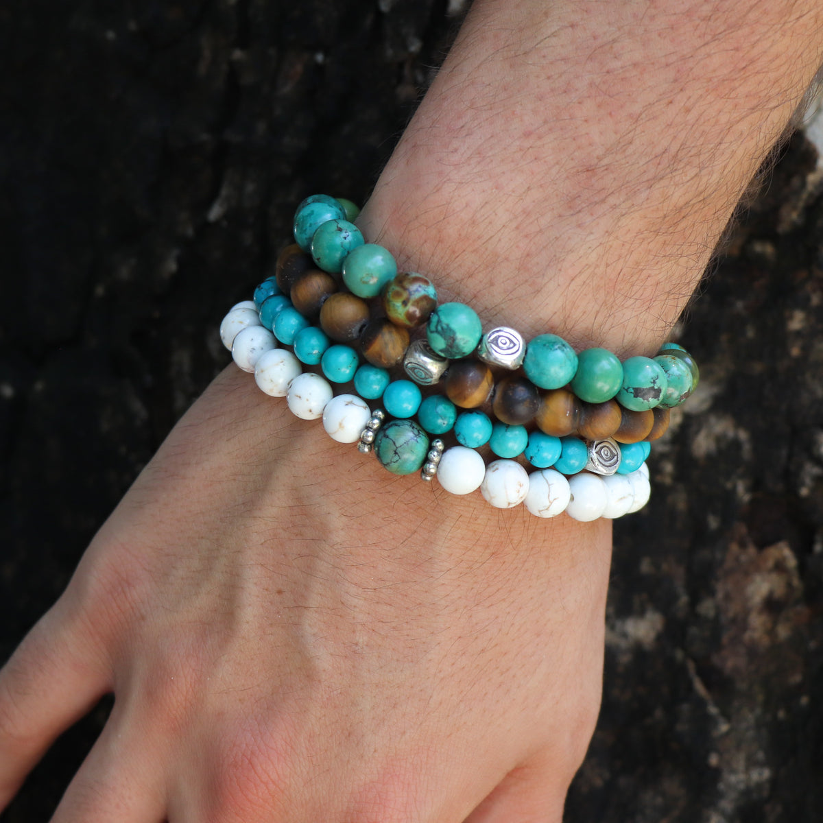 White Turquoise with Natural Turquoise Bead, Men's Bracelets