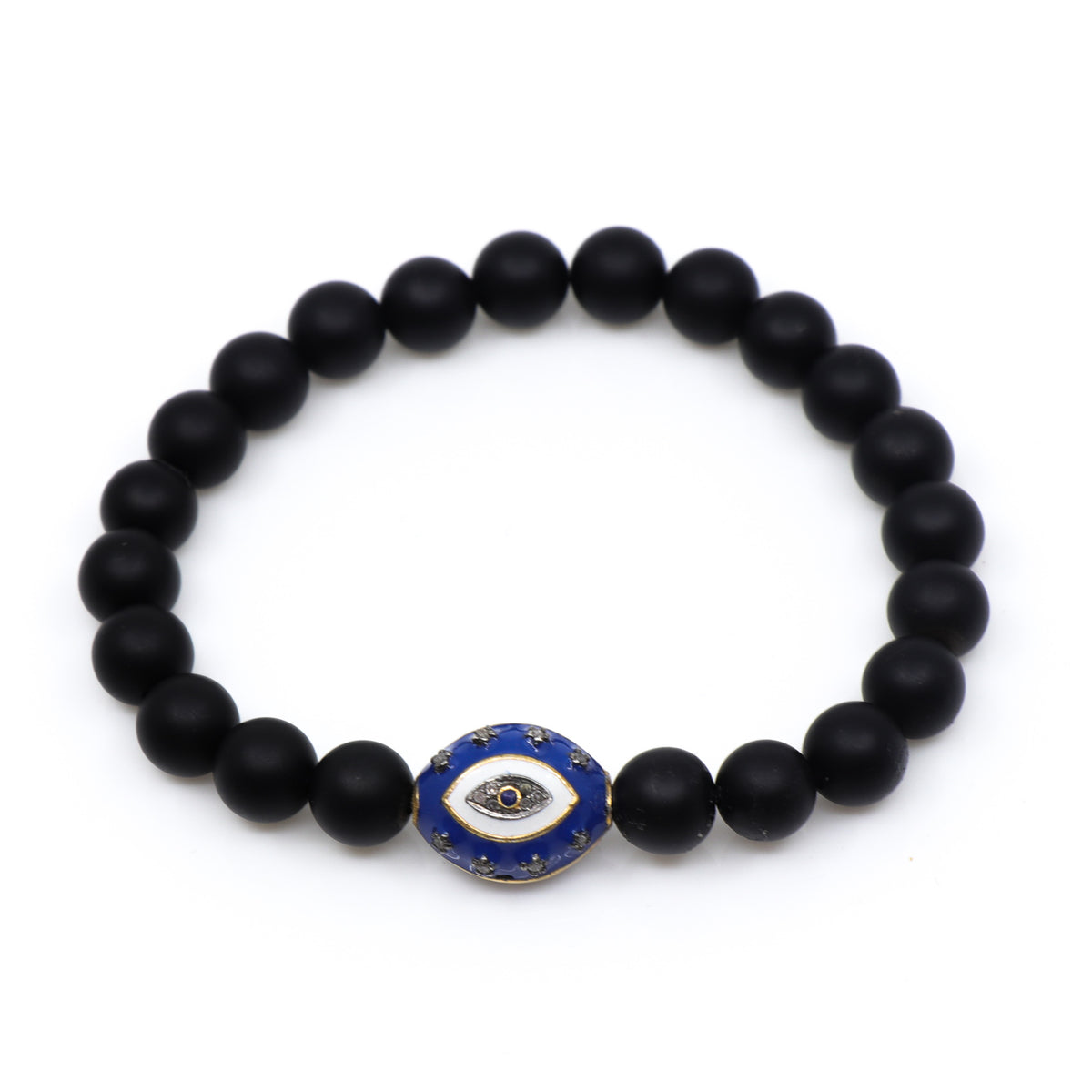 Matte Black Onyx with Small Enamel and Diamond Evil Eye - Hayley Style