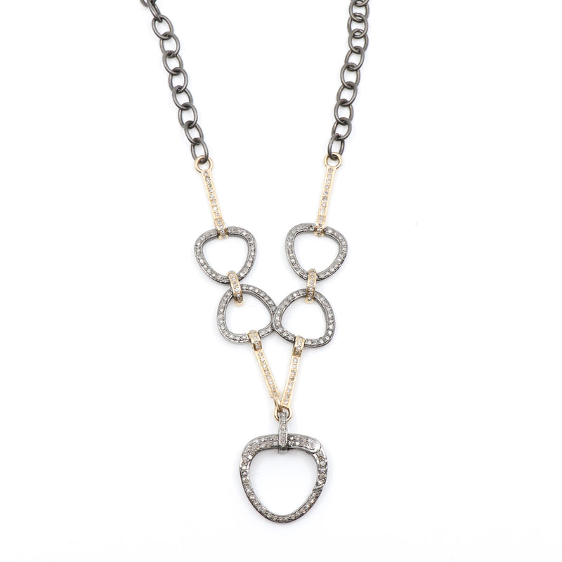 Image of the Two-Tone Horsebit Necklace from Hayley Style featuring sterling silver and 14K yellow gold and pavé diamonds. 