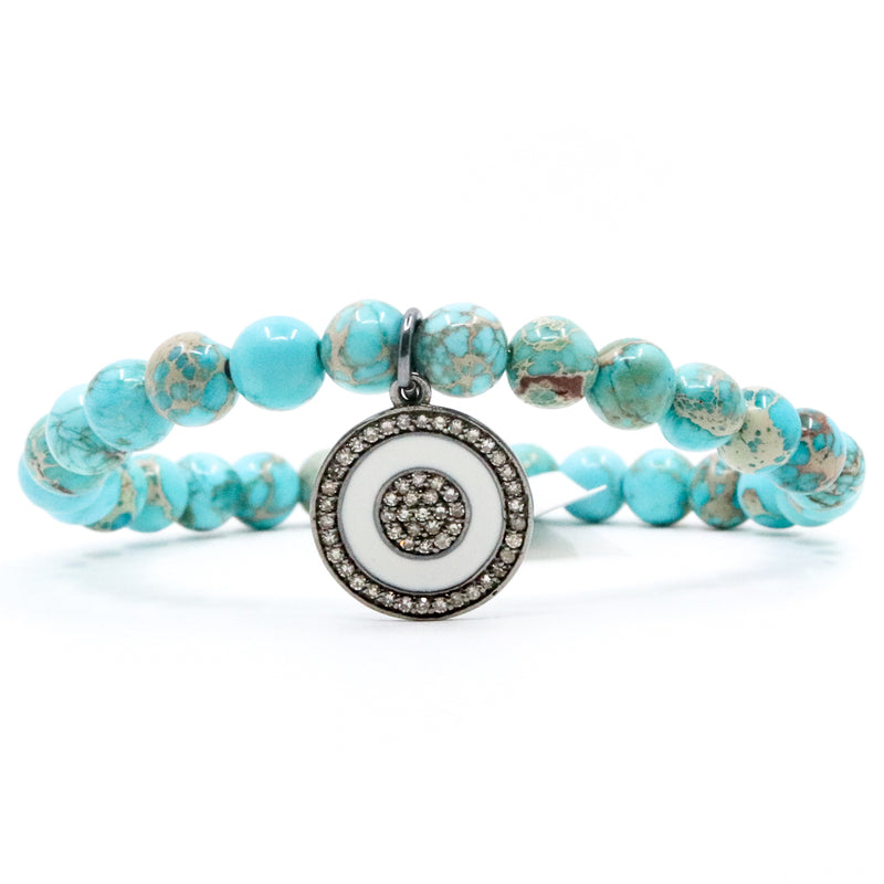White Enamel Diamond Disk Bracelet